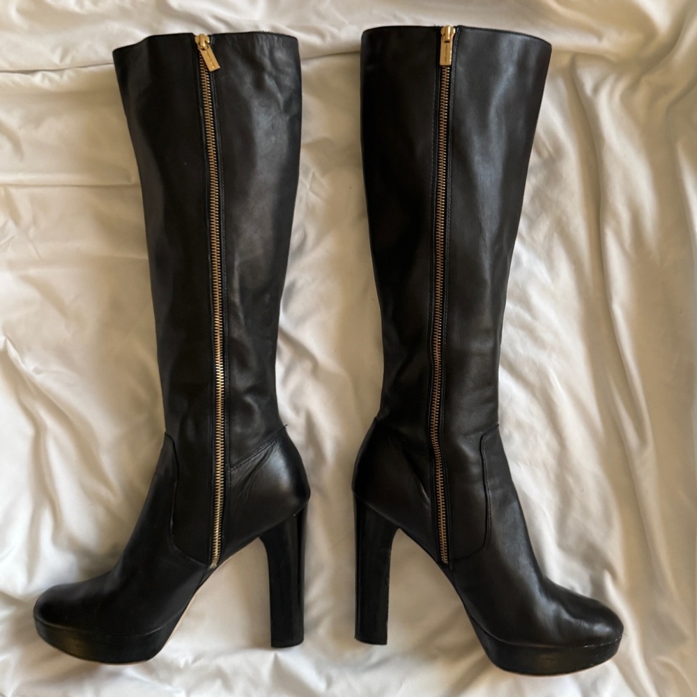 MICHAEL KORS Black Leather Tall Boots Women Size 9 - Picture 4 of 16